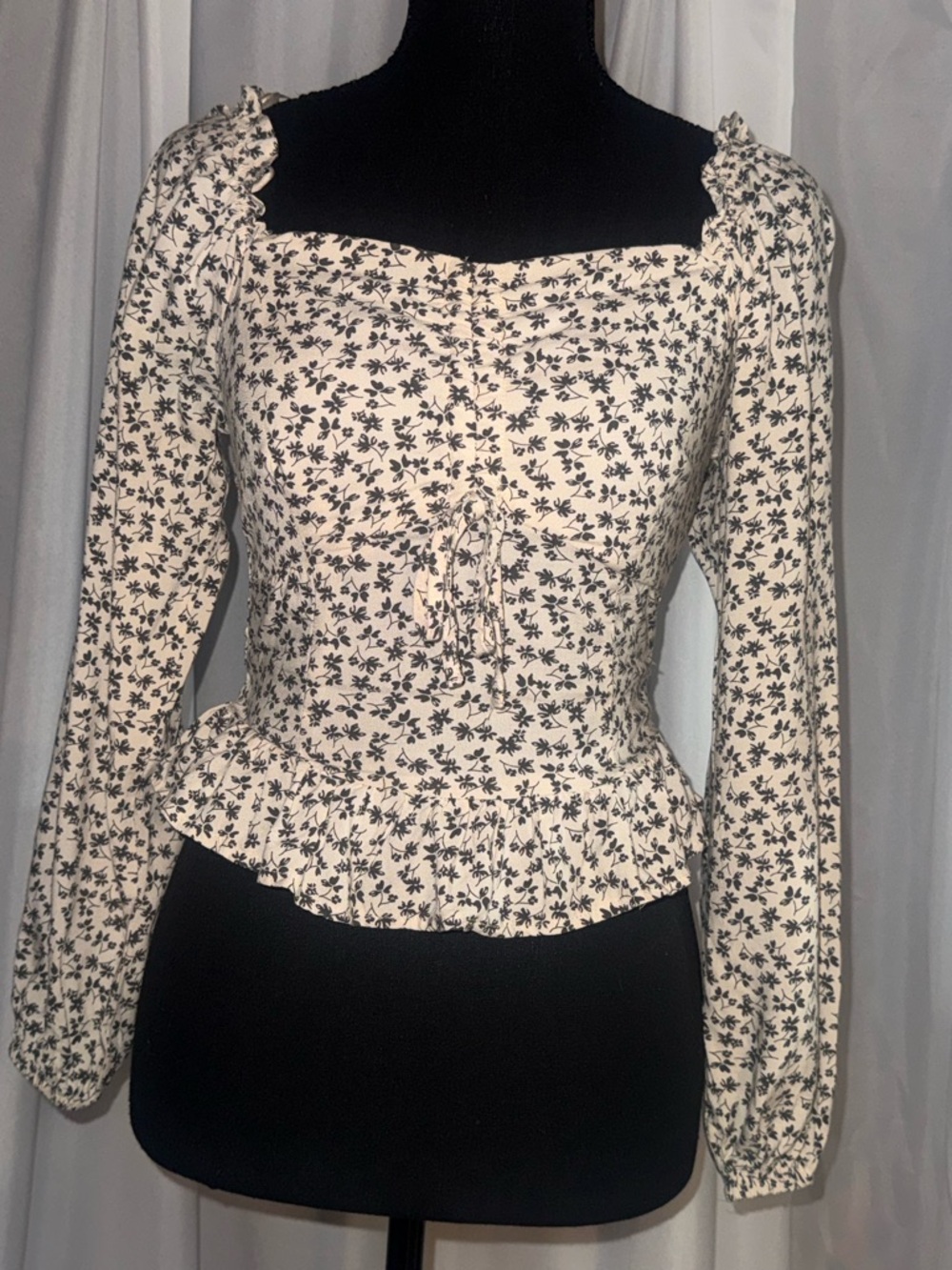 Japna Cream Blouse with Dark Green Floral Print Peplum